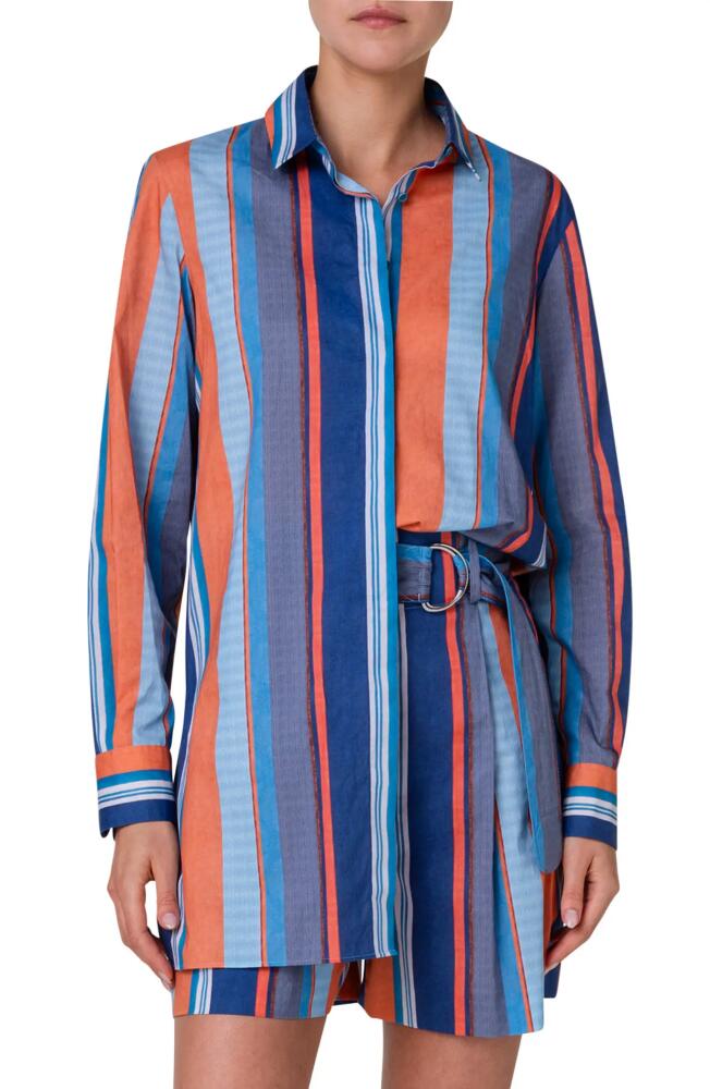 Akris punto Stripe Long Sleeve Cotton Button-Up Shirt in Denim-Multicolor Cover