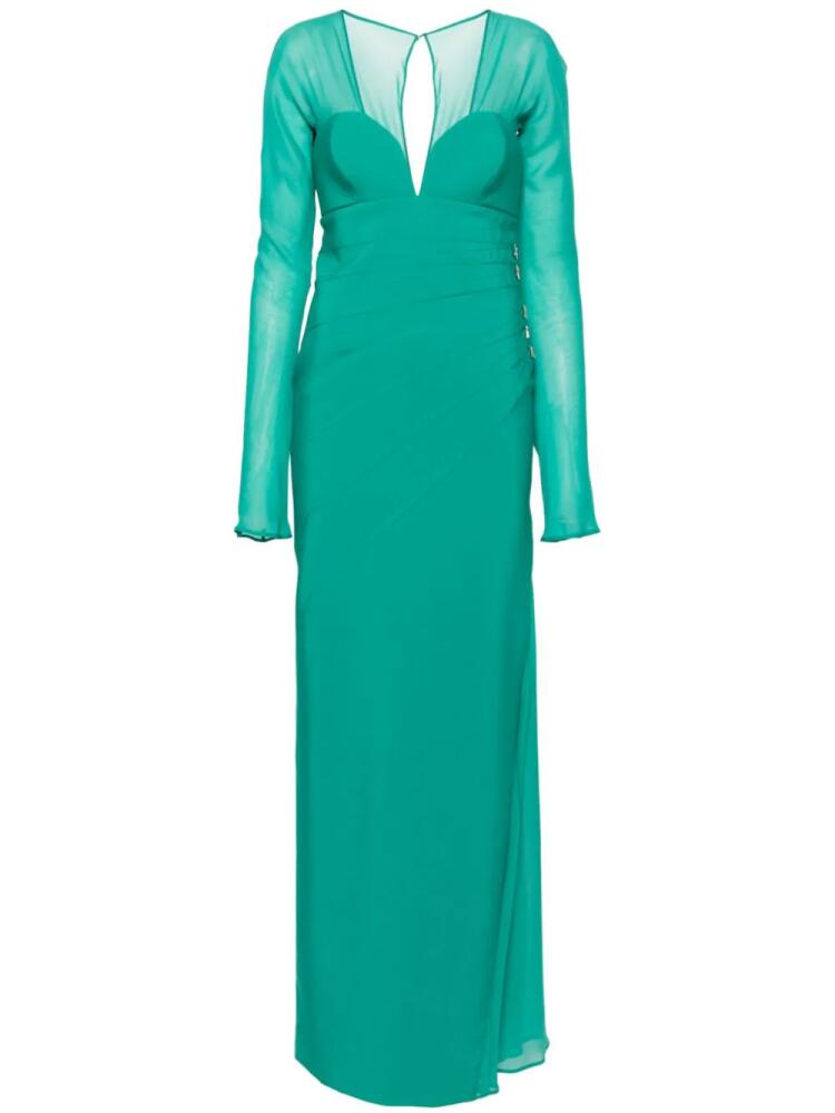 Genny dart-detailing long-sleeves gown - Green Cover