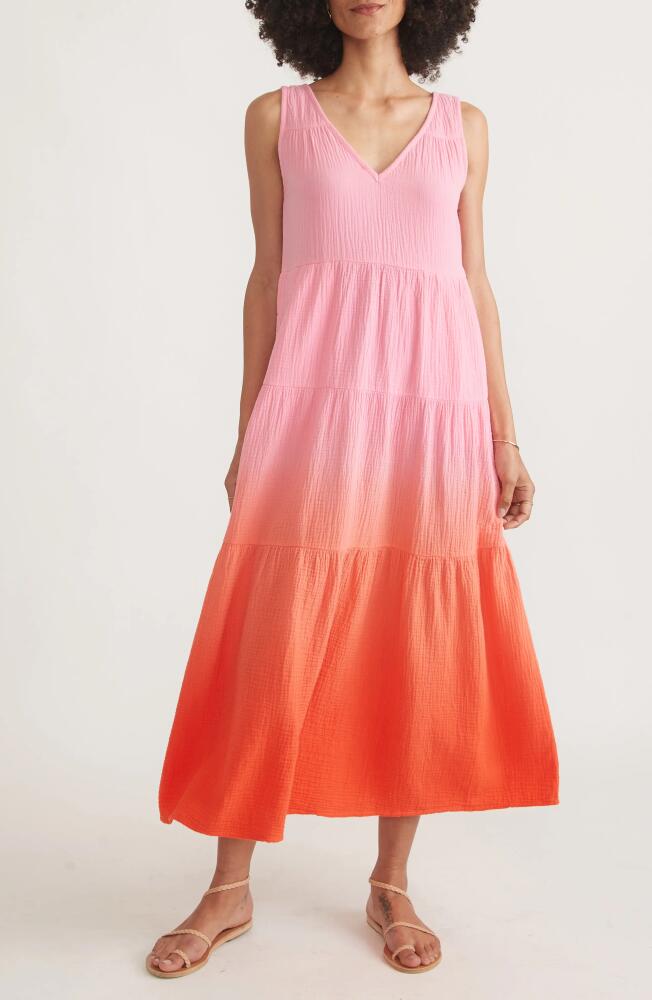 Marine Layer Corinne Ombré Cotton Gauze Midi Dress in Pink Dip Dye Cover