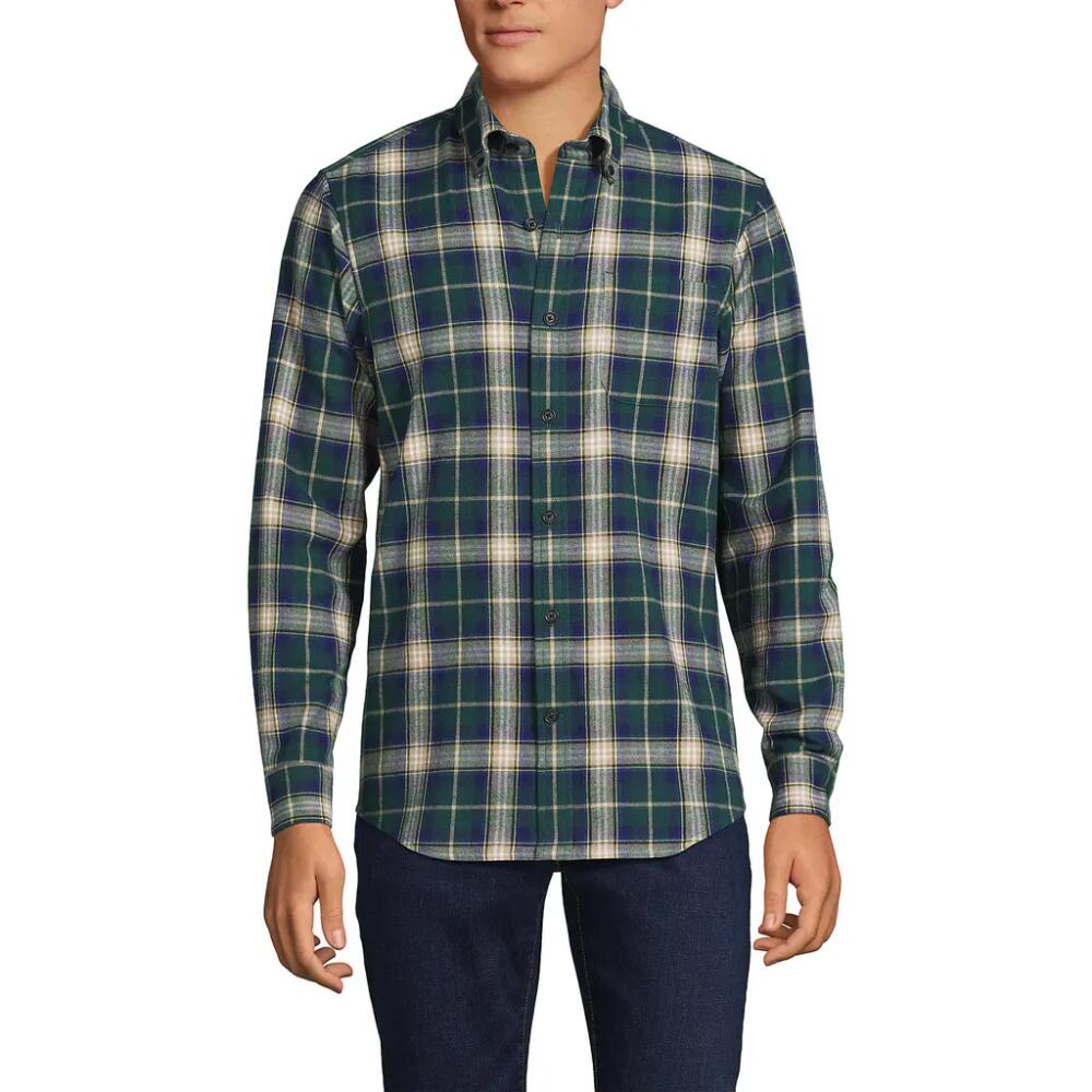 Lands' End Traditional Fit Flagship Flannel Shirt in Deep Balsam/khaki Plaid Cover