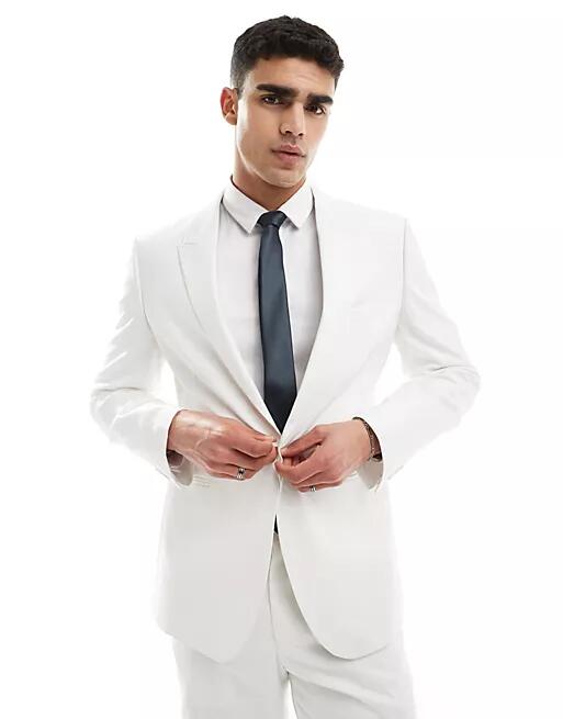 ASOS DESIGN slim linen look suit jacket in off white Cover