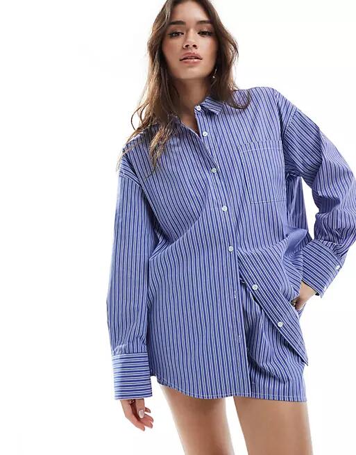 4th & Reckless oversized shirt in blue stripe - part of a set Cover