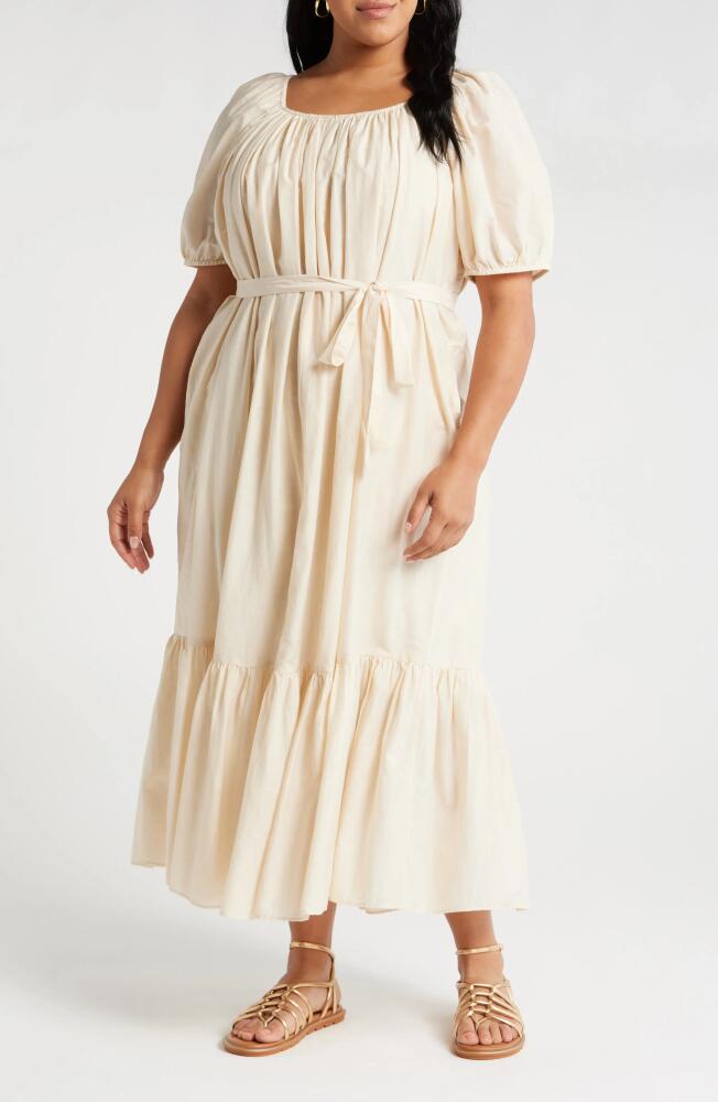 Nordstrom Tiered Blouson Sleeve Cotton & Silk Maxi Dress in Beige Beach Cover