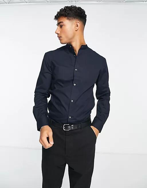 French Connection grandad collar shirt in navy Cover