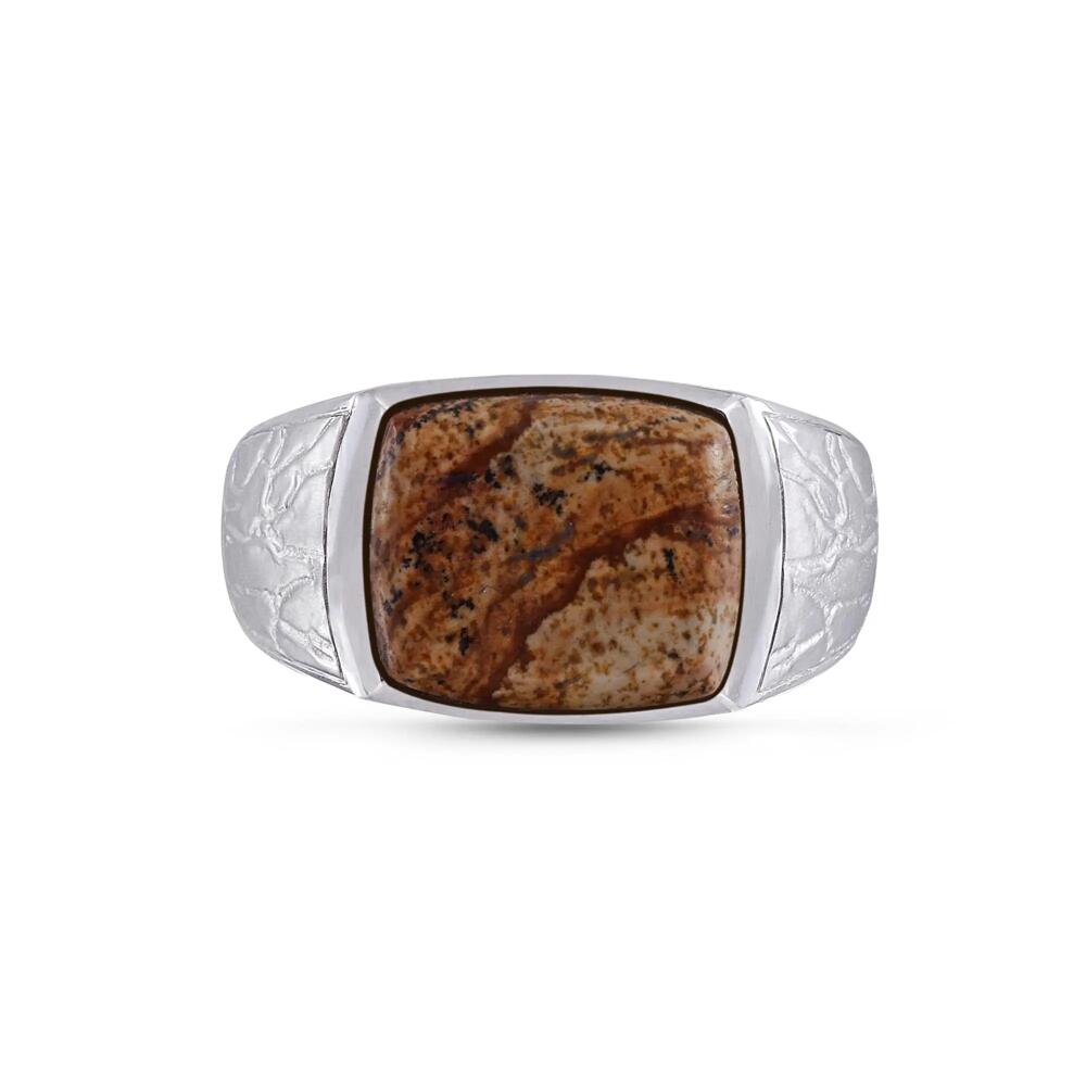 LuvMyJewelry Brown Picasso Jasper Sterling Silver Men Signet Ring Cover