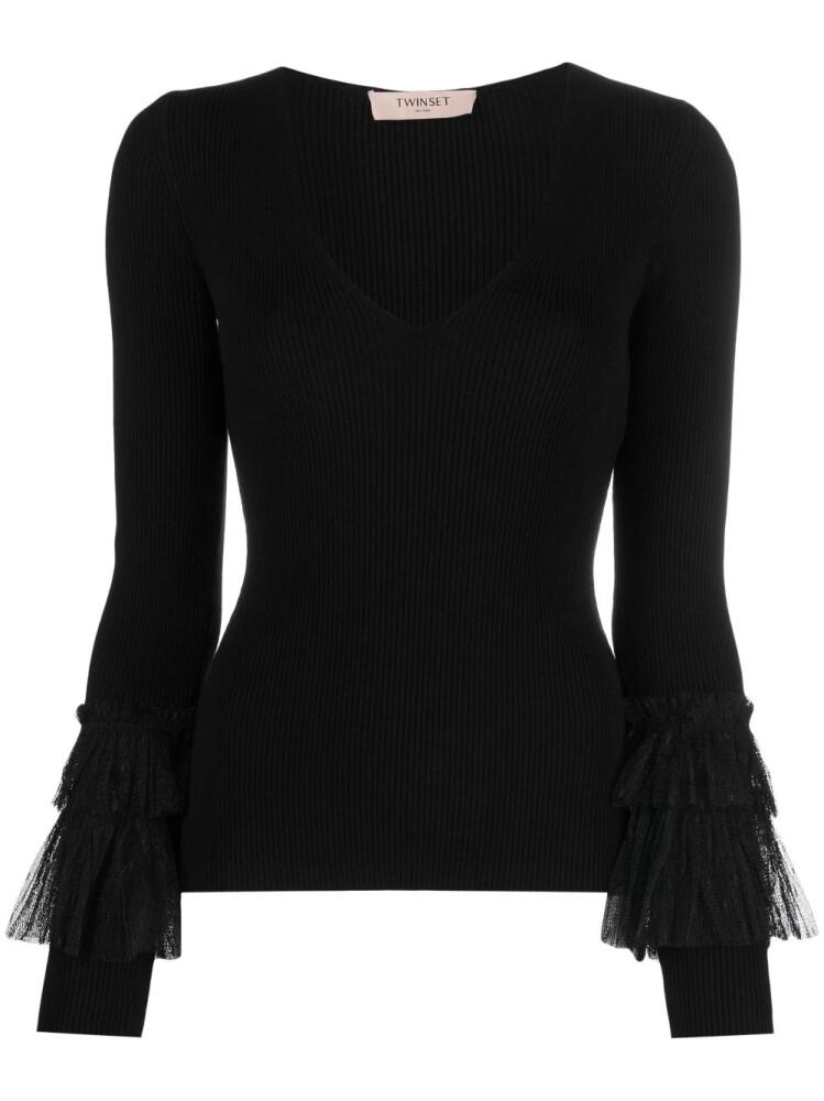 TWINSET tulle-insert knitted jumper - Black Cover