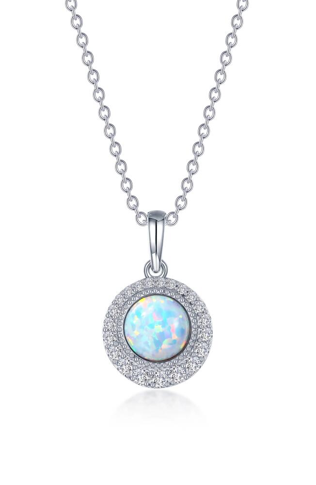 Lafonn Simulated Diamond Halo & Simulated Opal Pendant Necklace in White Cover