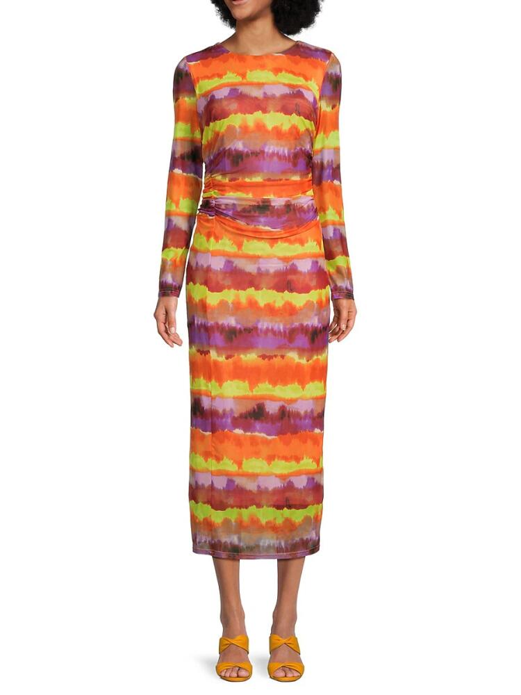 Nicole Miller Women's Tie Dye Ruched Midi Dress - Citrus Multi Cover