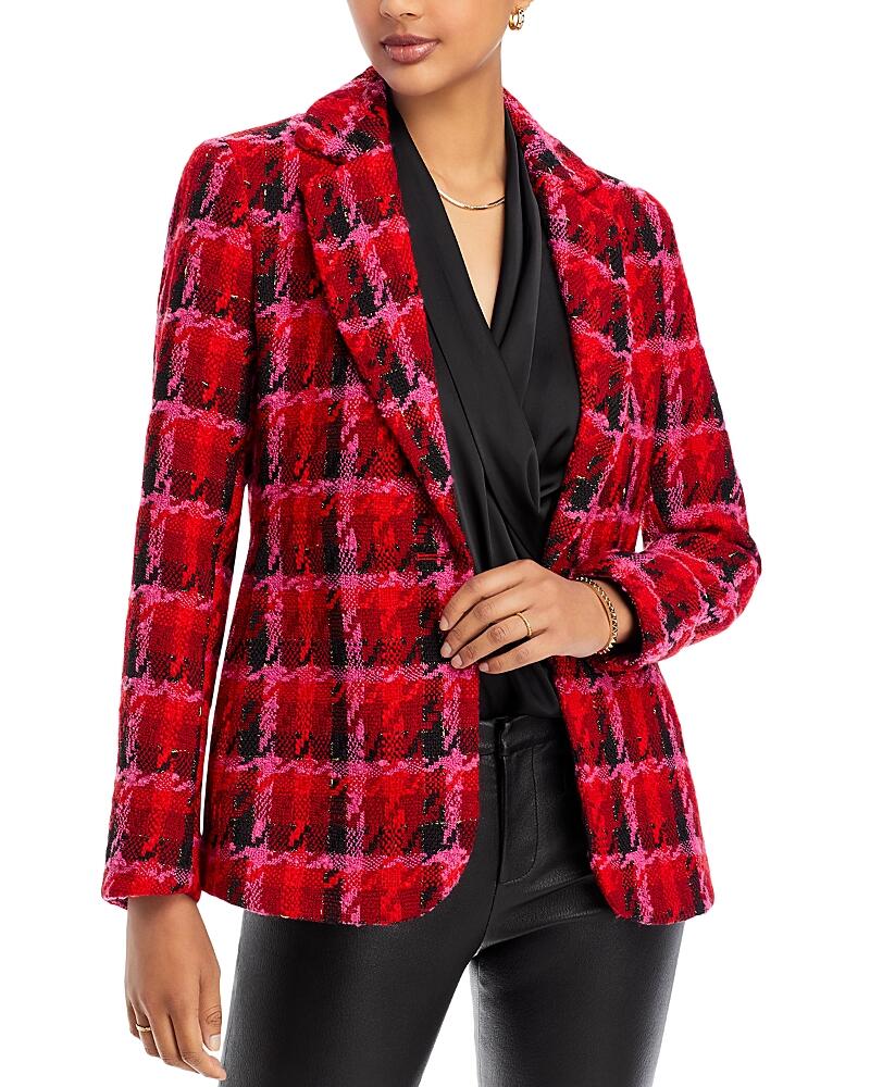 T Tahari Notch Lapel Plaid Blazer Cover