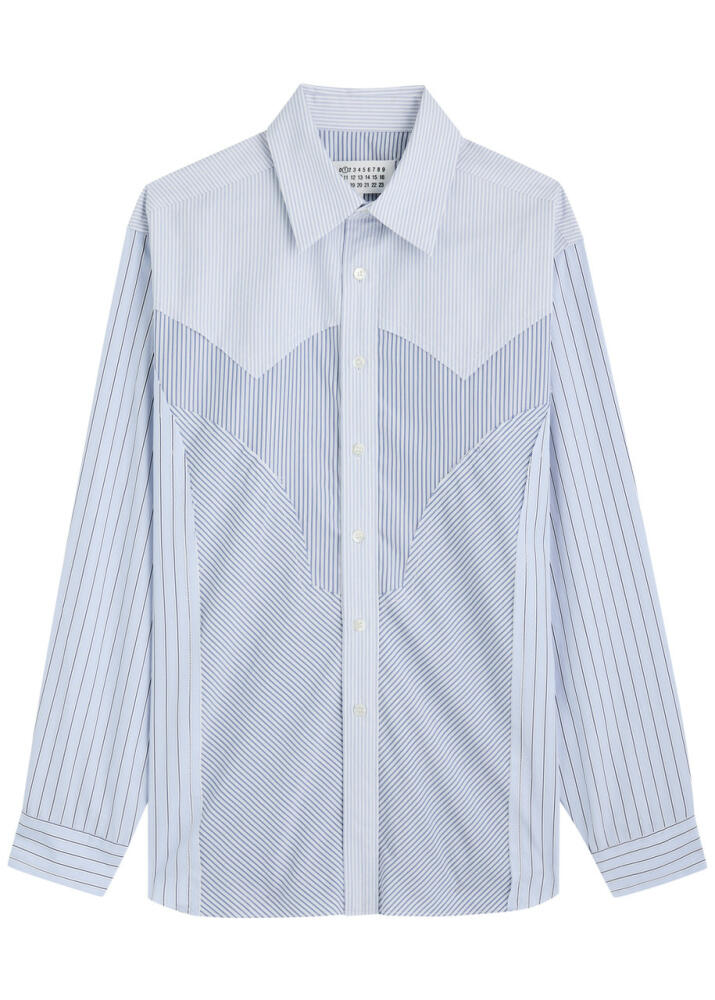 Maison Margiela Panelled Striped Cotton Shirt - Blue Cover