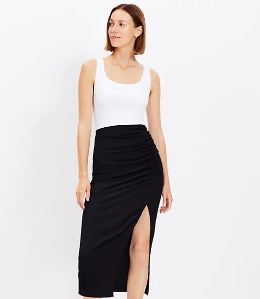 Loft Petite Ribbed Ruched Midi Skirt Cover