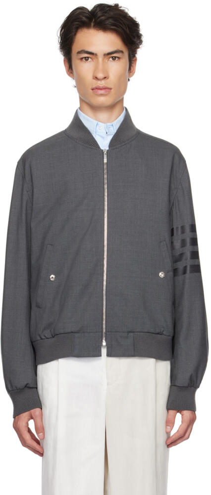 Thom Browne Gray 4-Bar Bomber Jacket Cover