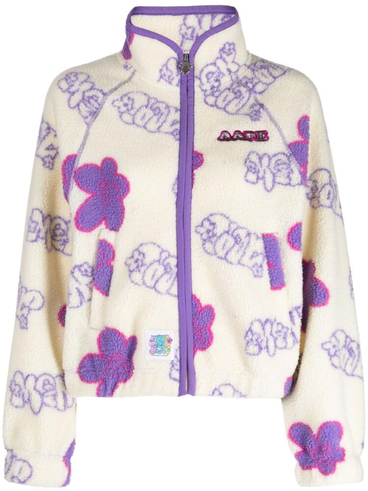 AAPE BY *A BATHING APE® graphic-print fleece jacket - White Cover