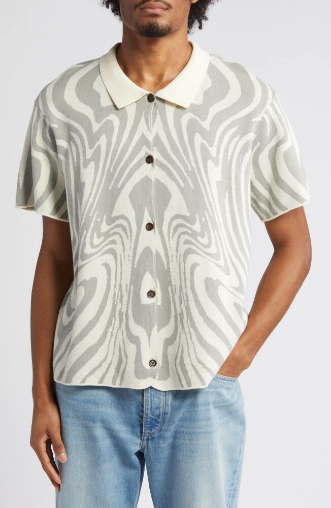 HONOR THE GIFT Dazed Jacquard Short Sleeve Cotton Knit Button-Up Shirt in Bone Cover