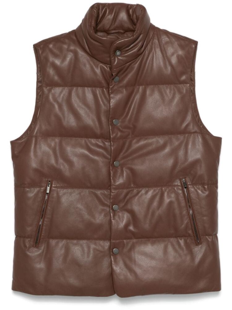 Boggi Milano leather padded gilet - Brown Cover