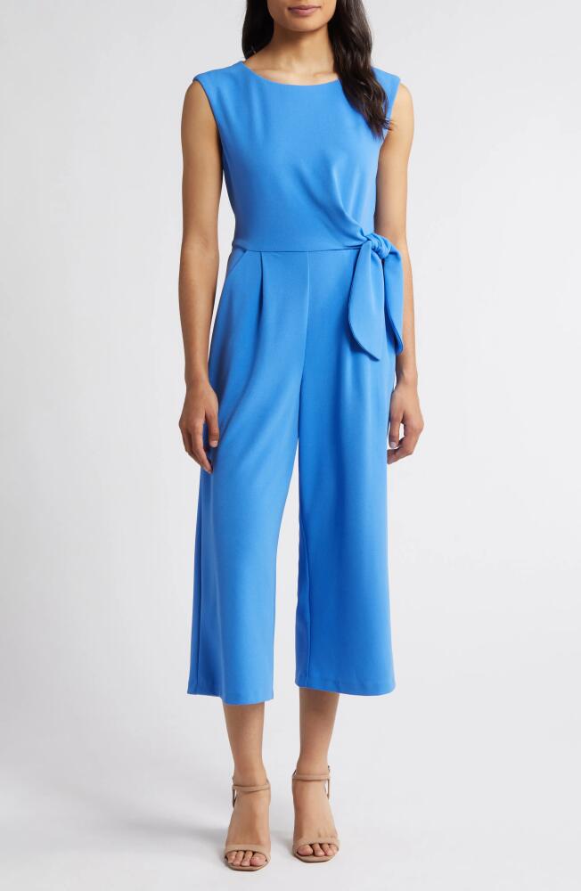 Tahari ASL Side Tie Scuba Crepe Crop Wide Leg Jumpsuit in Summer Sky Cover