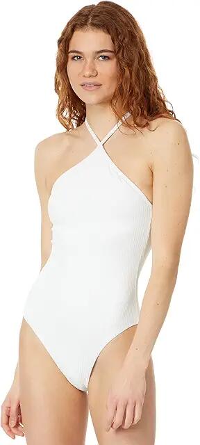 Madewell Rib Cross Front Swimsuit (Soft White) Women's Swimsuits One Piece Cover