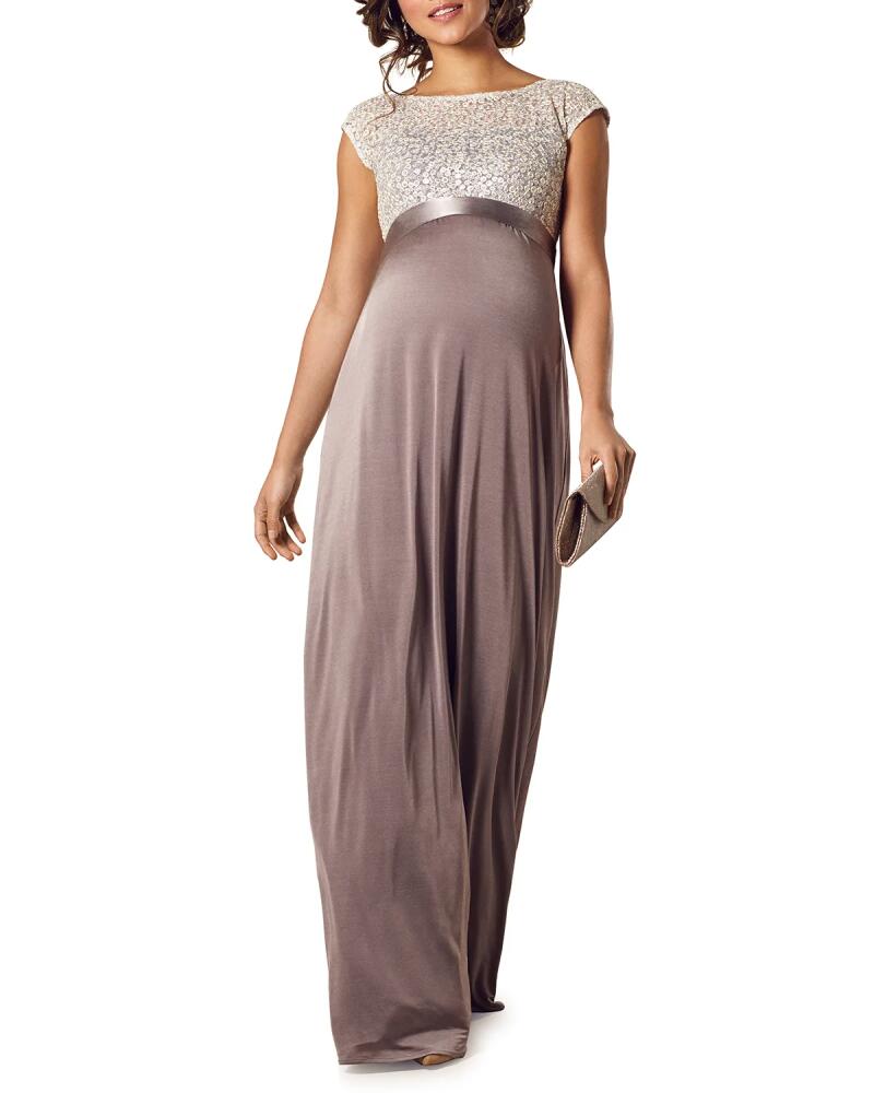 Tiffany Rose Maternity Mia Cap-Sleeve Gown with Sequin Bodice & Full-Length Skirt Cover