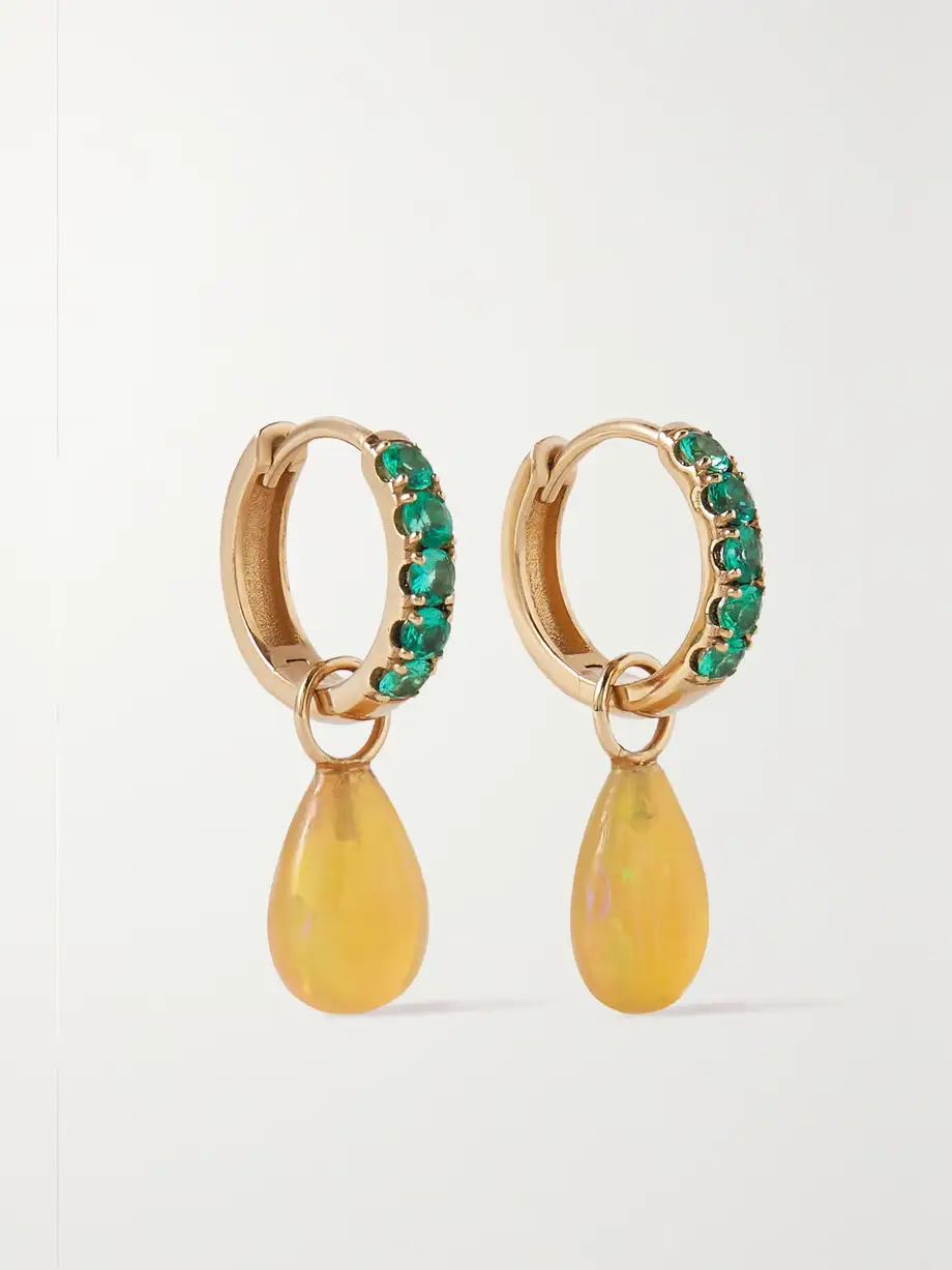 Andrea Fohrman - 14-karat Gold, Opal And Emerald Hoop Earrings - Yellow Cover