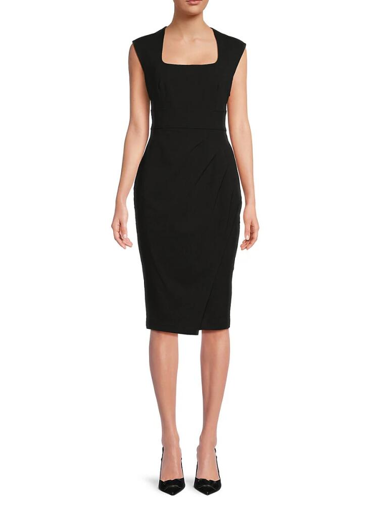 Calvin Klein Women's Banded Waist Faux Wrap Dress - Black Cover