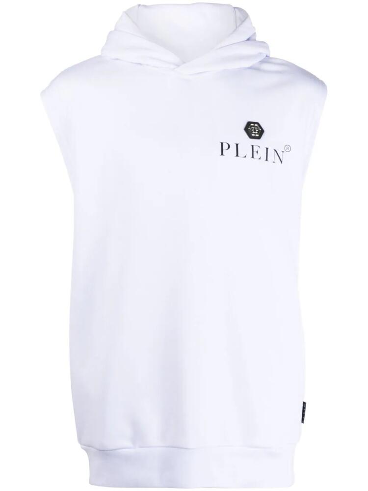 Philipp Plein logo-print sleeveless hoodie - White Cover