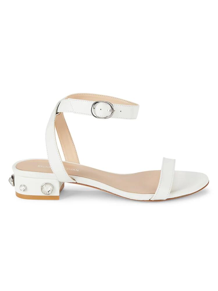 Stuart Weitzman Women's Dancer Allshine Embellished Leather Flat Sandals - White Cover