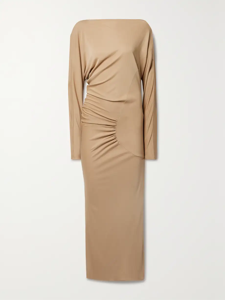 KHAITE - Oron Gathered Stretch-jersey Gown - Brown Cover