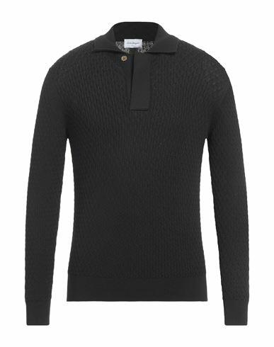 Ferragamo Man Sweater Black Silk, Cotton, Leather Cover