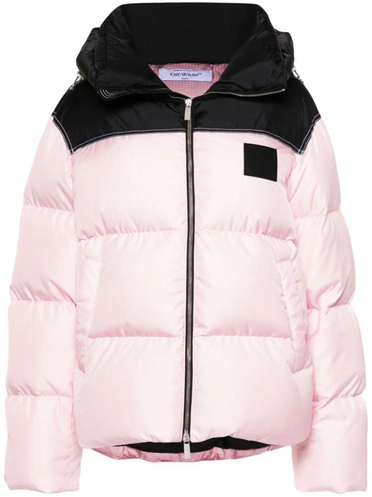 Off-White logo-appliqué puffer jacket - Pink Cover