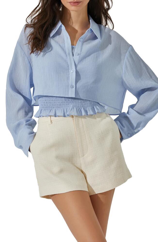 ASTR the Label Crop Button-Up Shirt & Smocked Camisole in Periwinkle Blue Cover