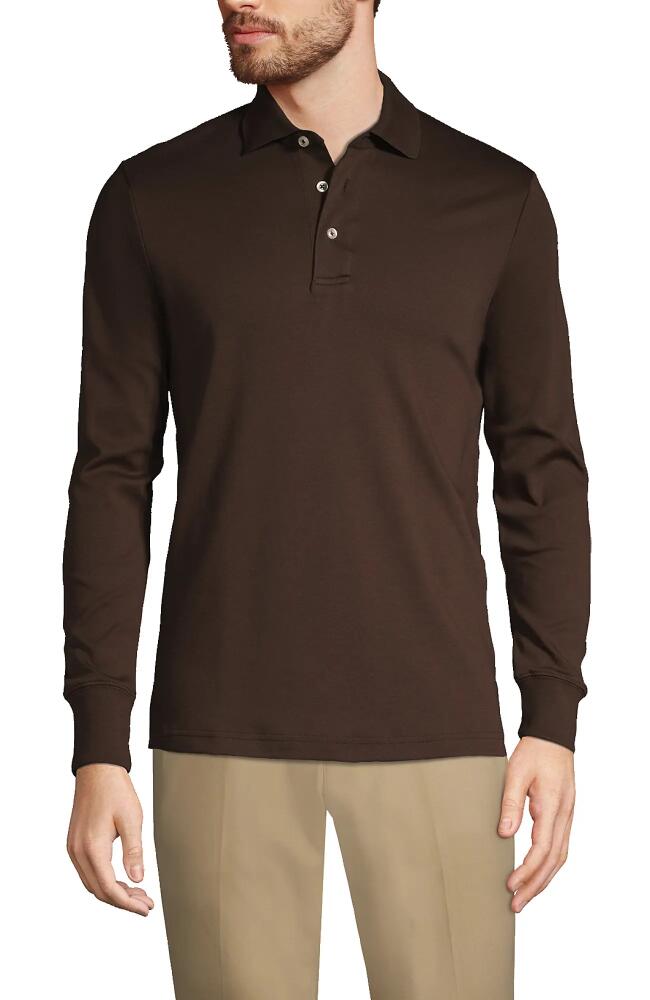 Lands' End Long Sleeve Cotton Supima Polo Shirt in Rich Coffee Cover