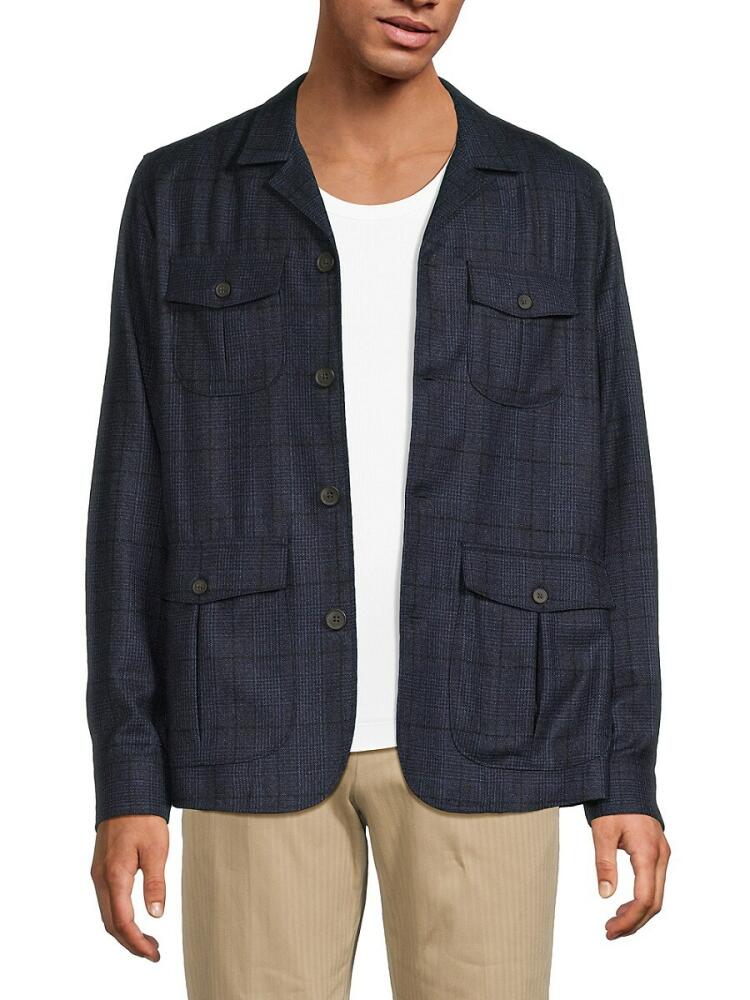 Emanuel Berg Men's Plaid Wool Blend Shirt Jacket - Dark Blue Cover