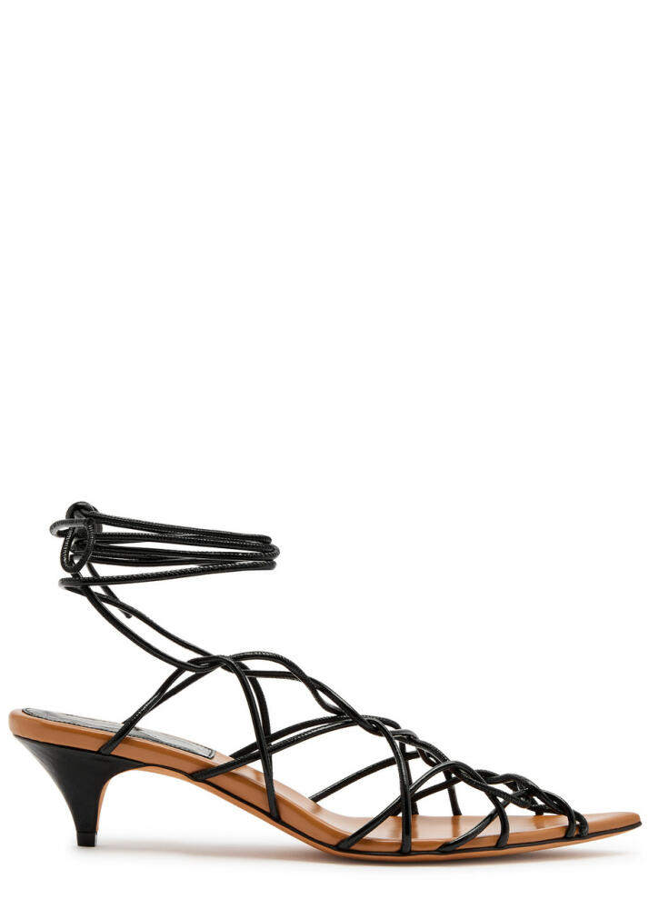 Khaite Arden 45 Patent Leather Lace-up Sandals - Black Cover