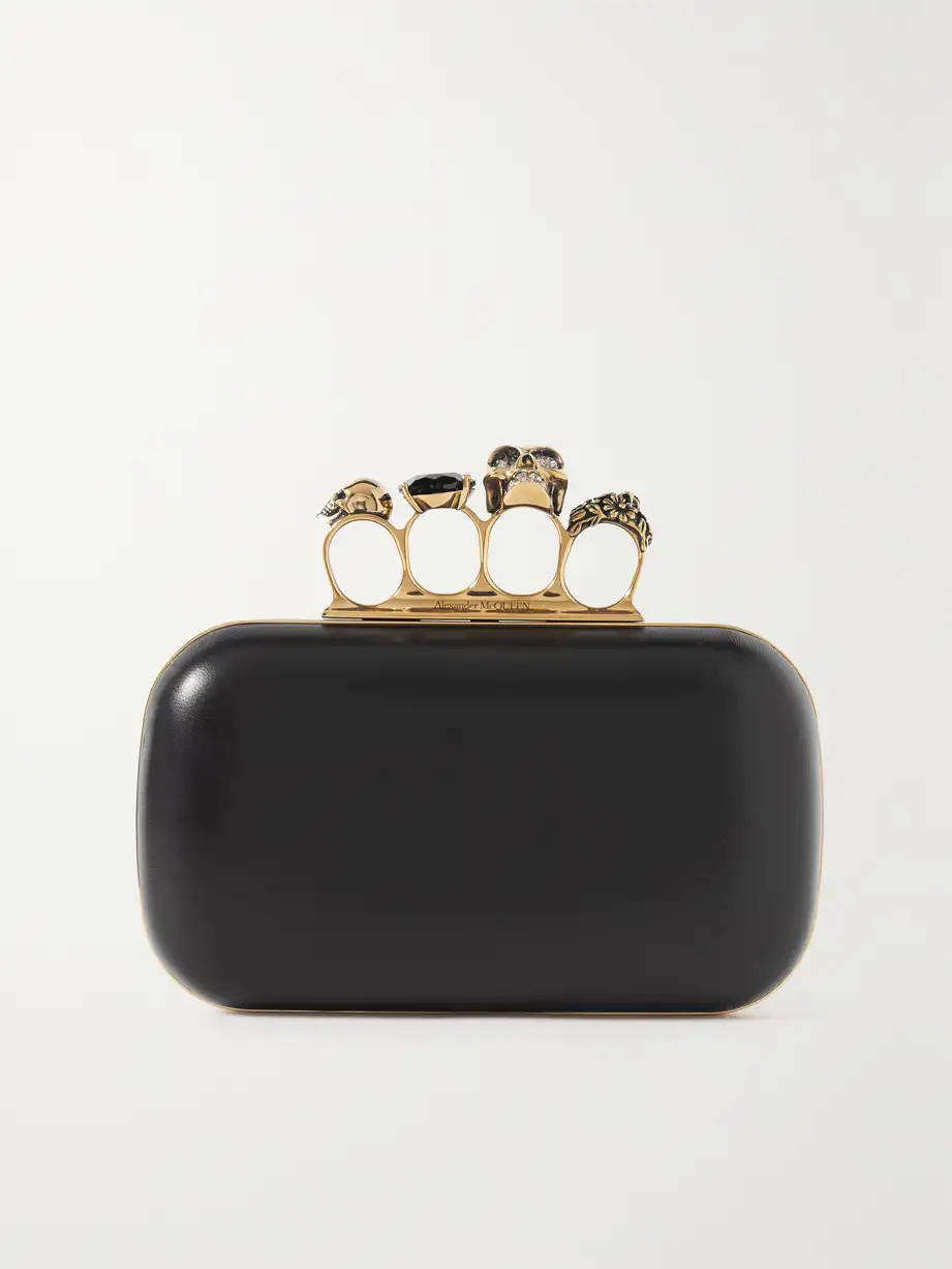 Alexander McQueen - Skull Four Ring Embellished Leather Clutch - Black Cover