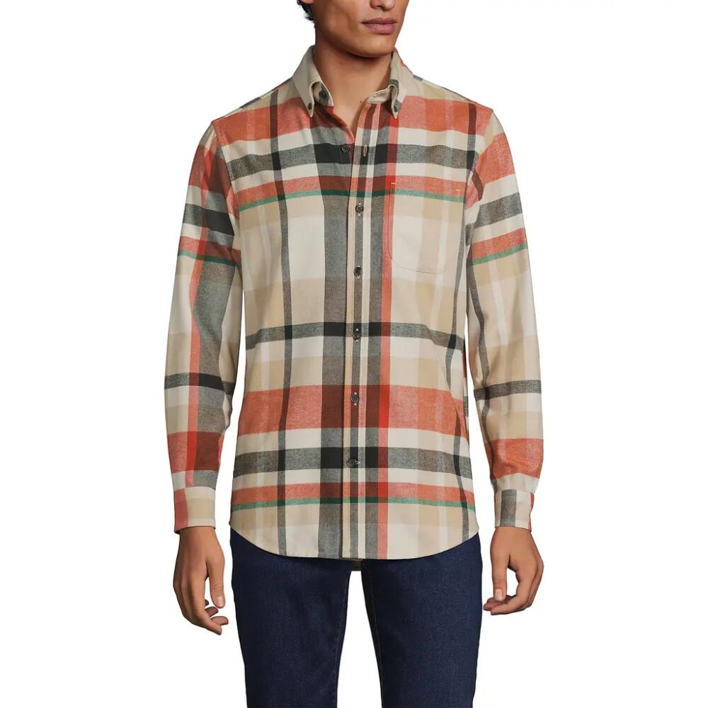 Lands' End Traditional Fit Flagship Flannel Shirt in Orange Clay/warm Almond Plaid Cover