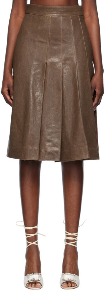 Saks Potts Brown Nicoline Leather Midi Skirt Cover