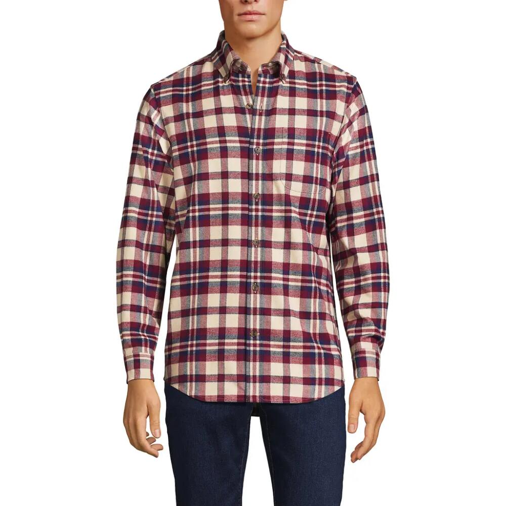 Lands' End Traditional Fit Flagship Flannel Shirt in Rich Burgundy/almond Plaid Cover