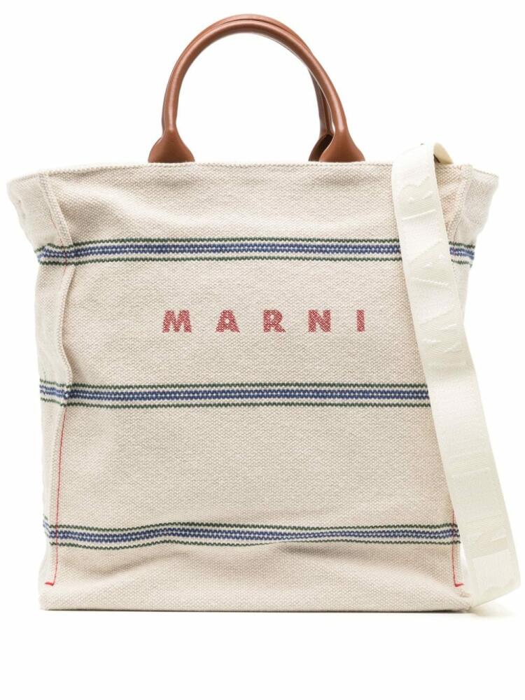 Marni logo-print canvas tote bag - Neutrals Cover