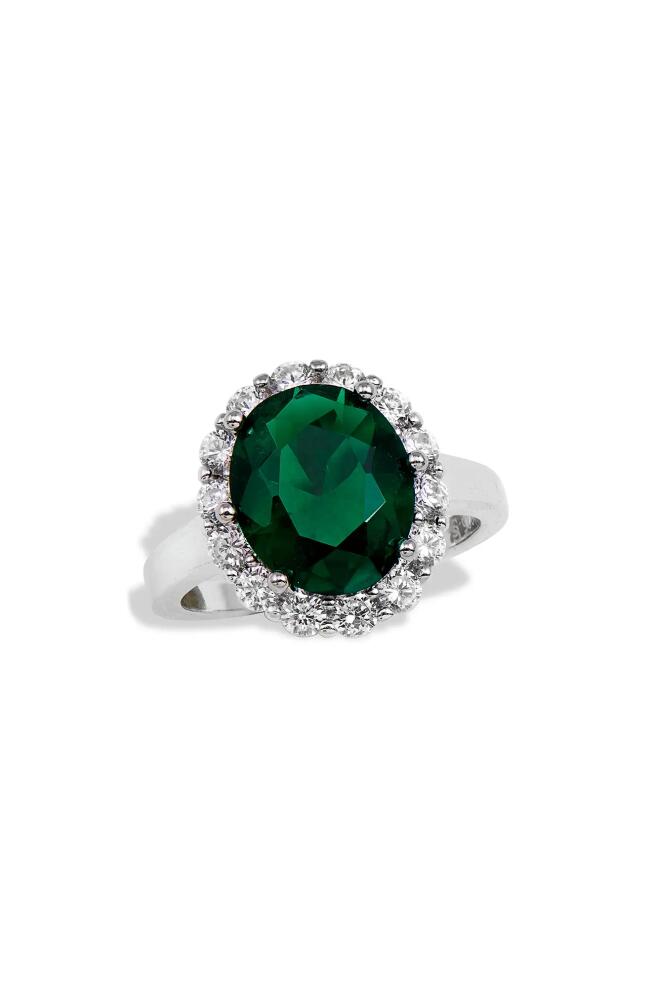 SAVVY CIE JEWELS Sterling Silver Cubic Zirconia Halo Ring in Green Cover