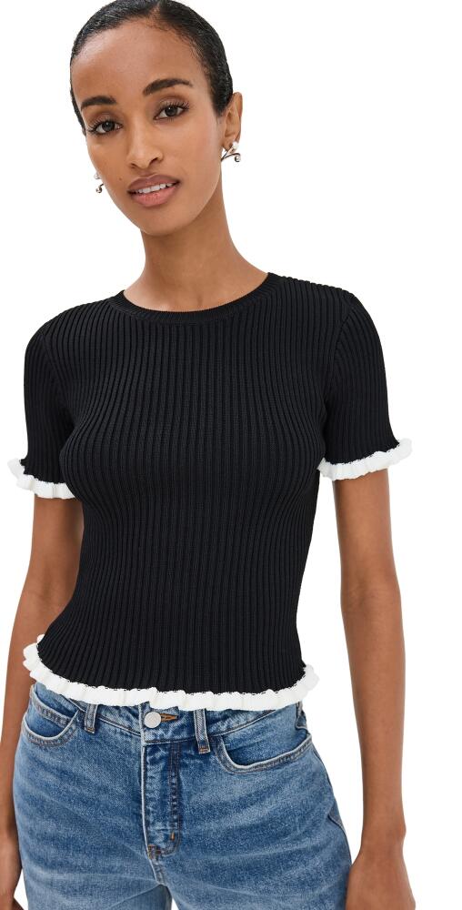 English Factory Ruffle Detailed Knit Top Black/White Cover