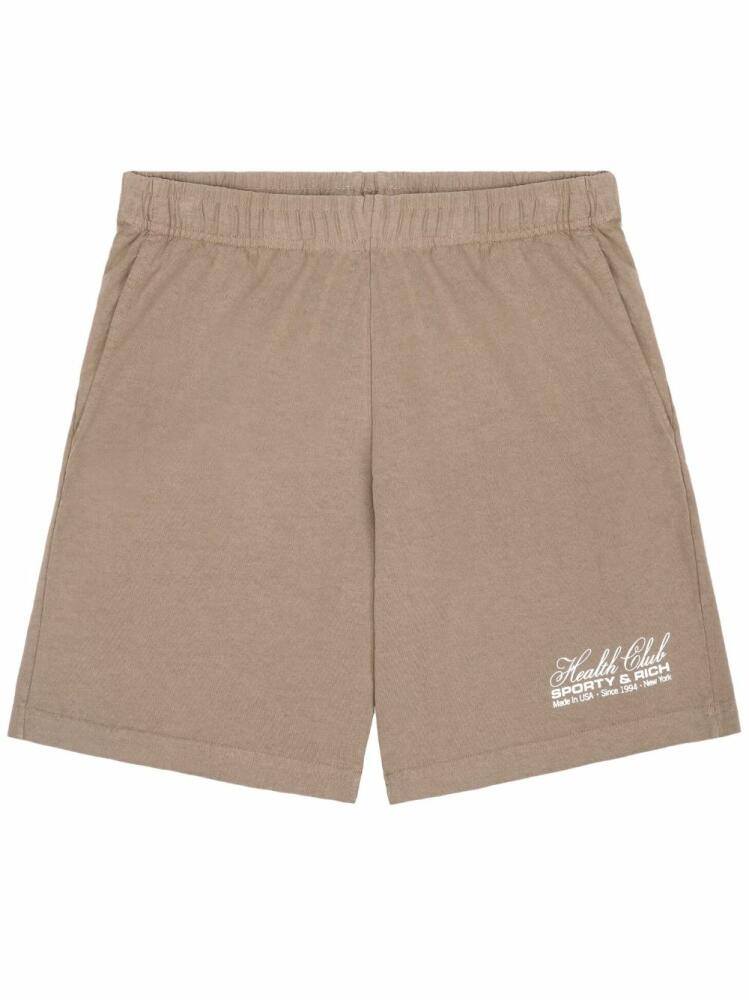 Sporty & Rich logo-print cotton shorts - Brown Cover