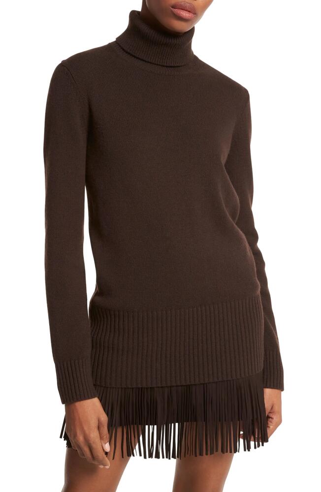 Michael Kors Collection Longline Cashmere Turtleneck Sweater in Chocolate Cover