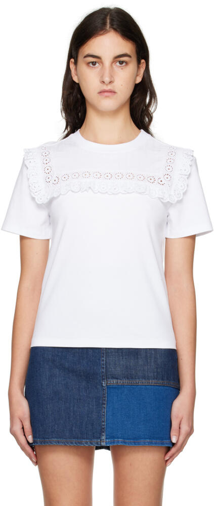 See by Chloé White Broderie Detail T-Shirt Cover