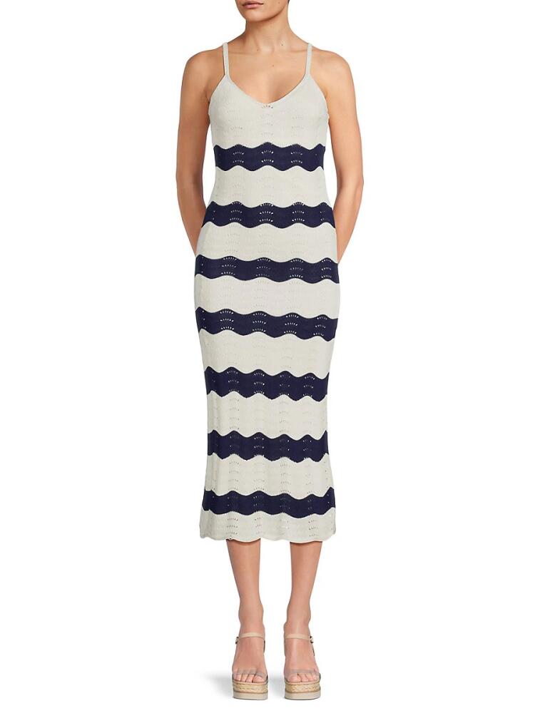 Lost + Wander Women's Kairi Two Tone Knit Midi Dress - Cream Navy Cover