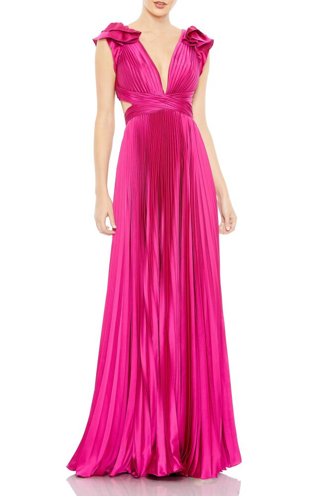 Ieena for Mac Duggal Plunge Neck Pleated A-Line Gown in Fuchsia Cover