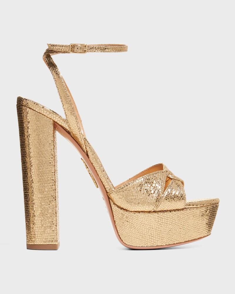 Aquazzura Sinner Metallic Snake-Print Platform Sandals Cover