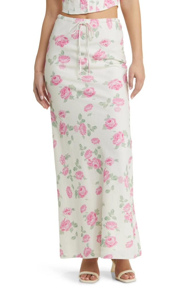 WAYF Romeo Floral Linen Blend Maxi Skirt in Ivory Roses Cover