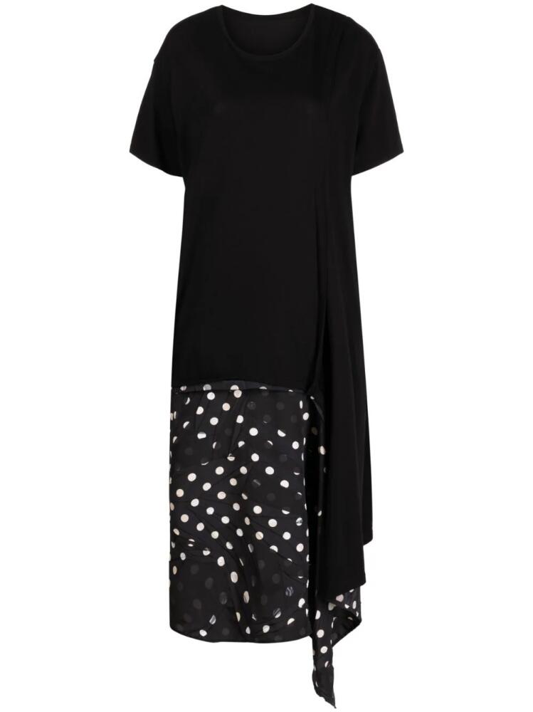 Y's asymmetric polka-dot detailed dress - Black Cover