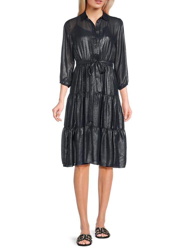 NANETTE nanette lepore Women's Sheer Belted Knee Shirtdress - Nanette Navy Cover