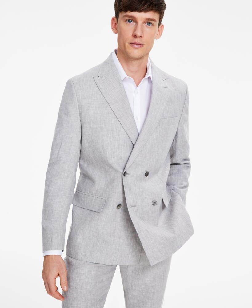 Tommy Hilfiger Men's Modern-Fit Double-Breasted Linen Suit Jacket - Light Grey Cover